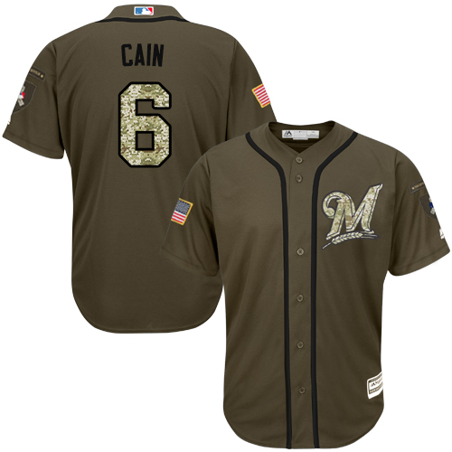 Brewers #6 Lorenzo Cain Green Salute to Service Stitched Youth MLB Jersey